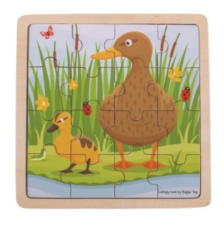 Bigjigs Toys drevené puzzle - Kačica s kačiatkom