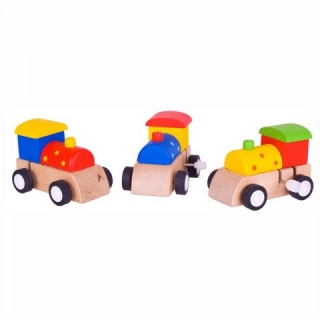 Bigjigs Toys Drevená farebná mašinka na naťahovanie 1ks