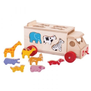 Bigjigs Toys Drevené auto so zvieratkami