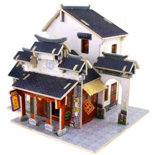 RoboTime farebné drevené 3D puzzle Čínsky obchod s látkami