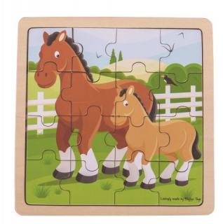 Bigjigs Toys drevené puzzle - Kôň so žriebätkom
